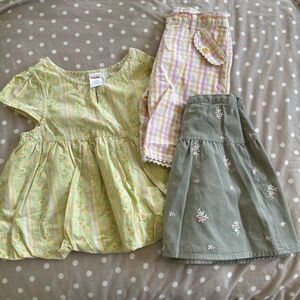 Vintage Gymboree Girls Size 5 Shirt Shorts Skirt Green Floral Kids Lot Of 3